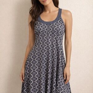 Prana Navy and White Patterned Midi Dress